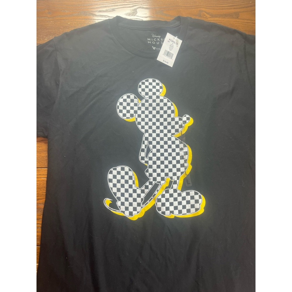 NEW Mickey Mouse T-Shirt Men's Size Large Black Disney Checkered Flag NWT
